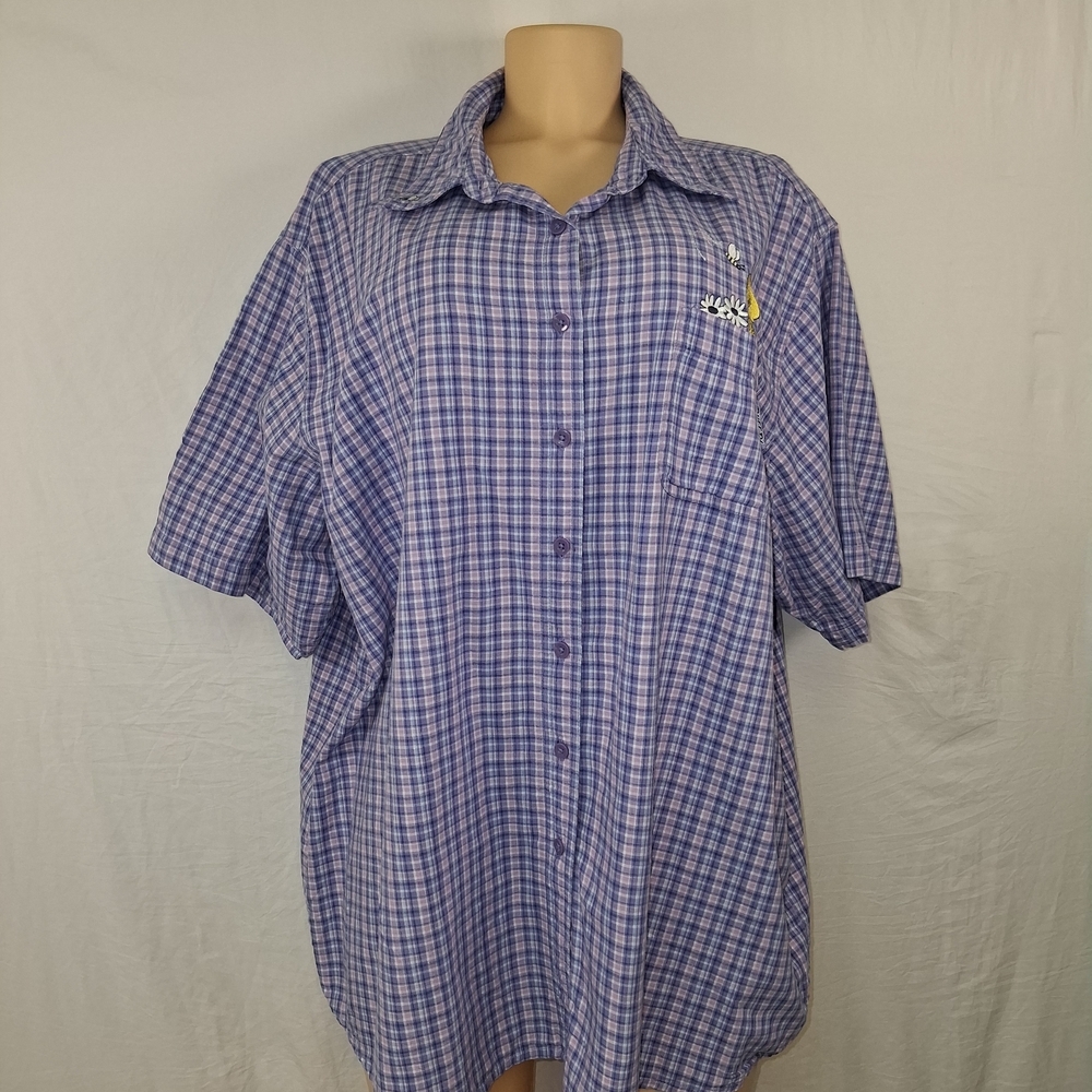 Vintage Looney Tunse Warner Bros. Purple Plaid Short-Sleeve Button-Down Shirt